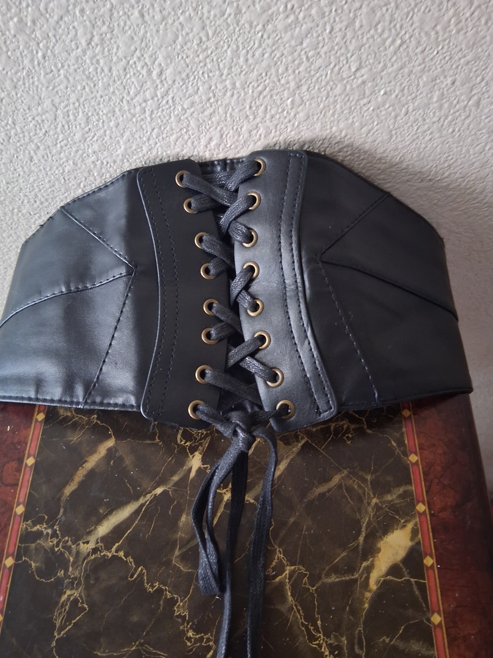 Spirit Black Lace-Up Waist Corset Belt Sz Medium Elastic Halloween Gothic